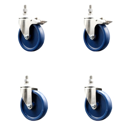 Service Caster 5 Inch 316SS Solid Polyurethane 1/2 Inch Threaded Stem Caster Lock Brake SCC, 2PK SS316TSTTL20S514-SPUS-121315-2-S2